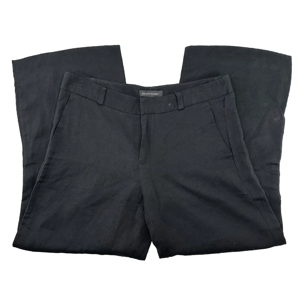 BANANA REPUBLIC Chic Linen Blend Wide Leg Dress Pant Trouser • 4‎ • black
